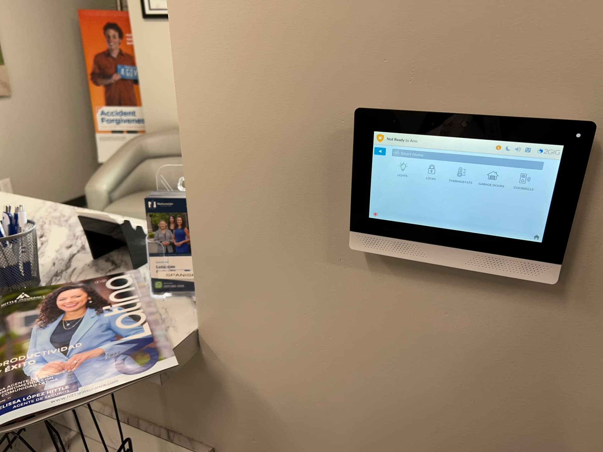 2GIG alarm keypad installed on an office wall by Armor Security Solutions