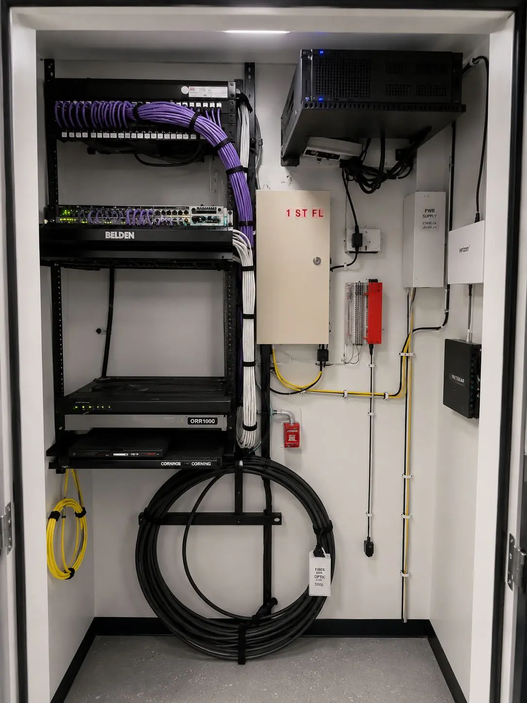 Finished network & wi-fi setup with clean cabling and configured hardware